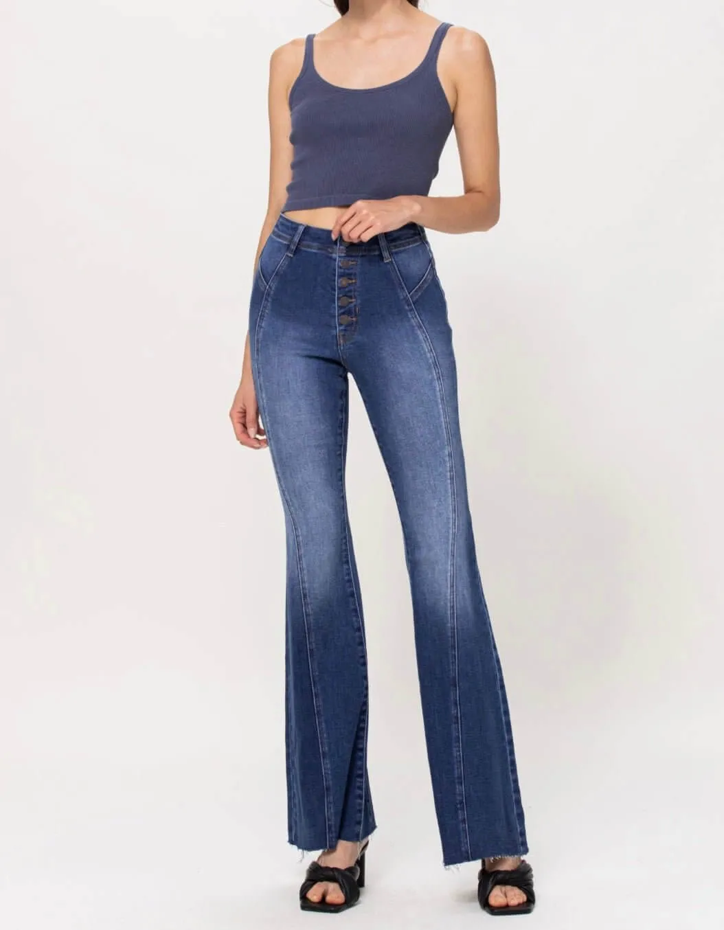 The Jessica Jeans: High Rise Stretchy Denim Flare Jeans