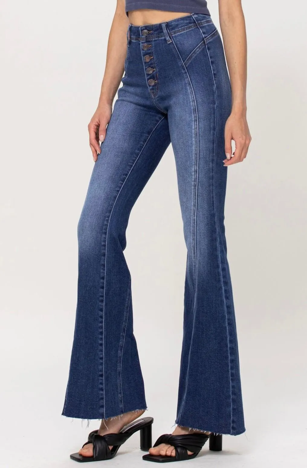 The Jessica Jeans: High Rise Stretchy Denim Flare Jeans