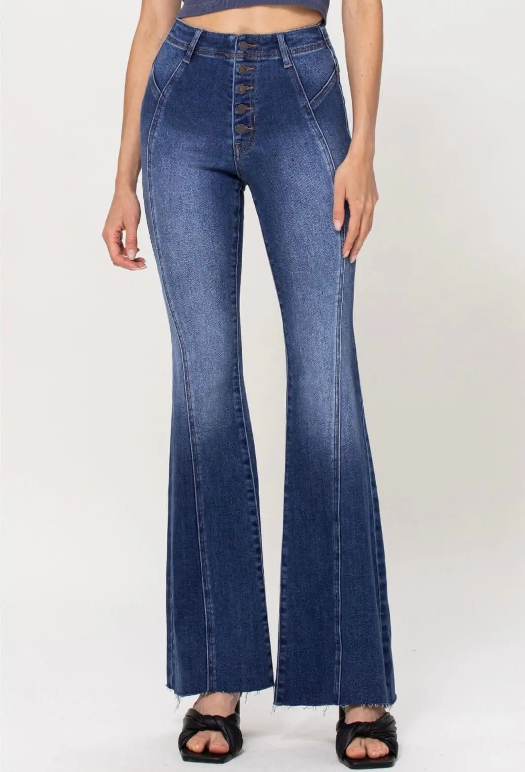 The Jessica Jeans: High Rise Stretchy Denim Flare Jeans