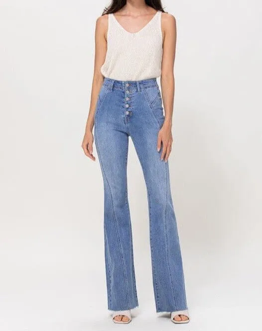 The Jessica Jeans: High Rise Stretchy Denim Flare Jeans