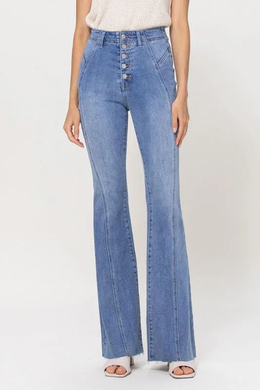 The Jessica Jeans: High Rise Stretchy Denim Flare Jeans