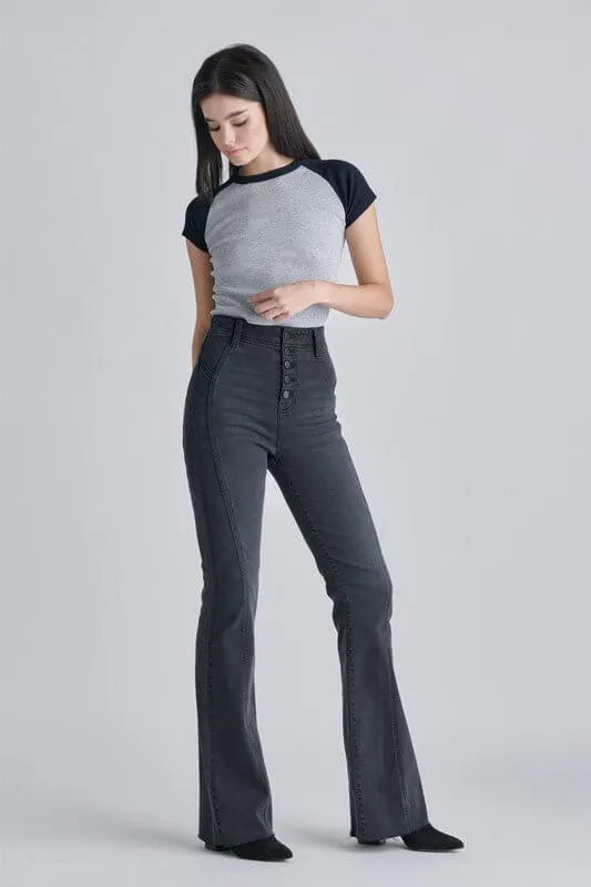 The Jessica Jeans: High Rise Stretchy Denim Flare Jeans