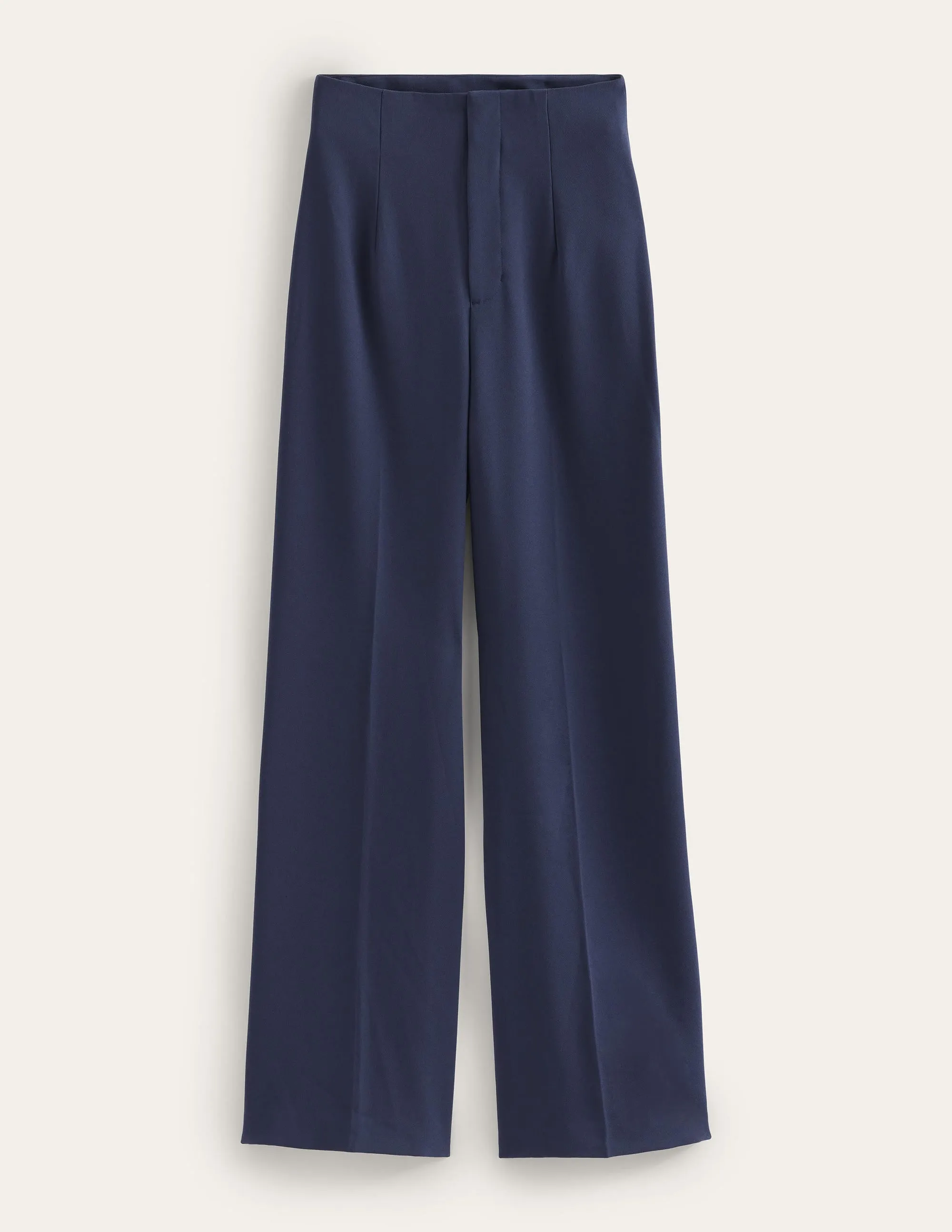 Wide Leg Crepe Trousers-Navy