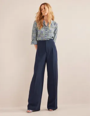 Wide Leg Crepe Trousers-Navy
