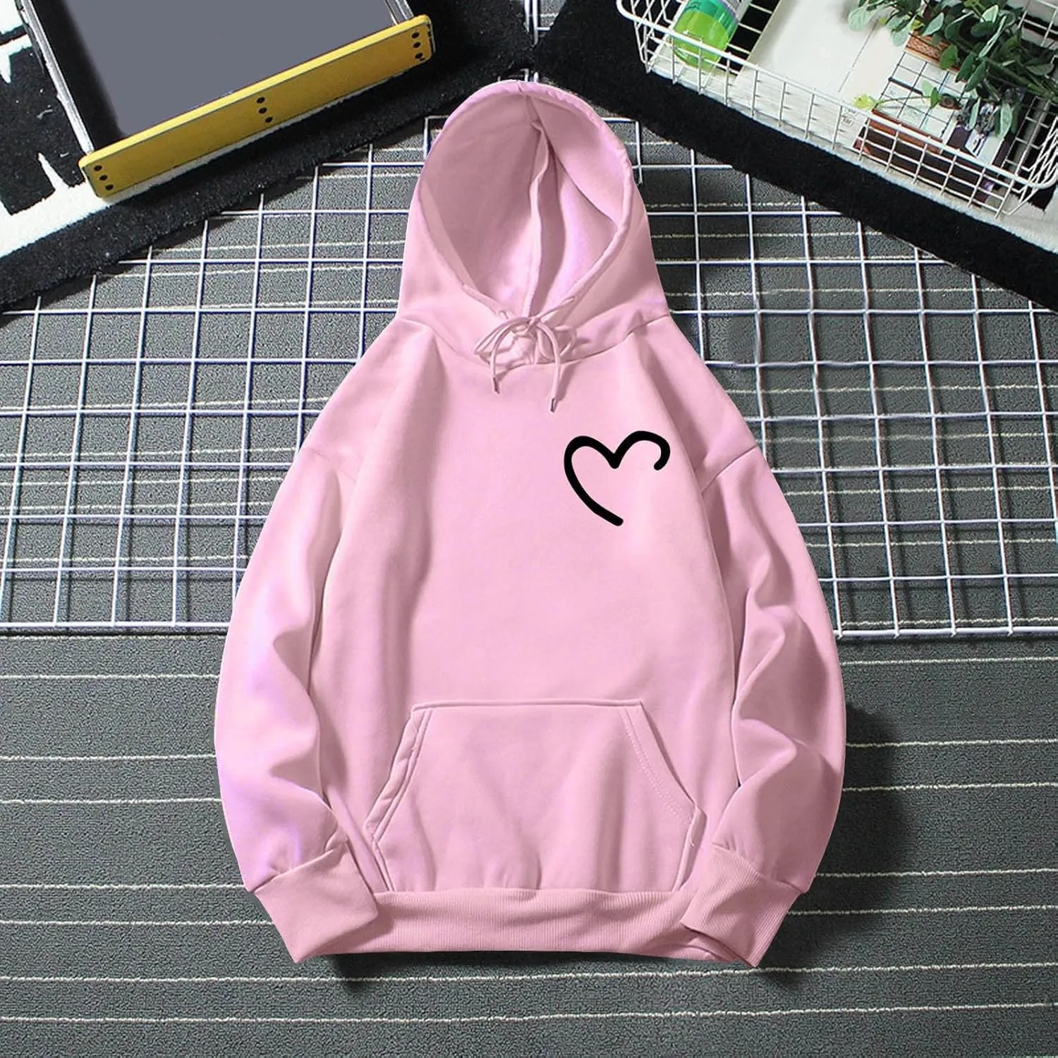 Women Oversized Solid Color Hooded Sweatshirt Casual Love Printed Hoodies With Pockets Long Tunic Trendy Pullover