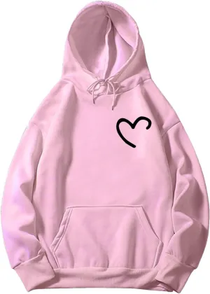 Women Oversized Solid Color Hooded Sweatshirt Casual Love Printed Hoodies With Pockets Long Tunic Trendy Pullover