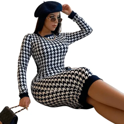 Women's Long Sleeve Midi Dress Hollow Out Body-con Sexy Dress
