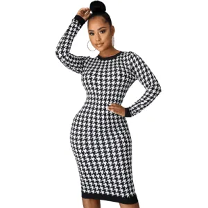 Women's Long Sleeve Midi Dress Hollow Out Body-con Sexy Dress