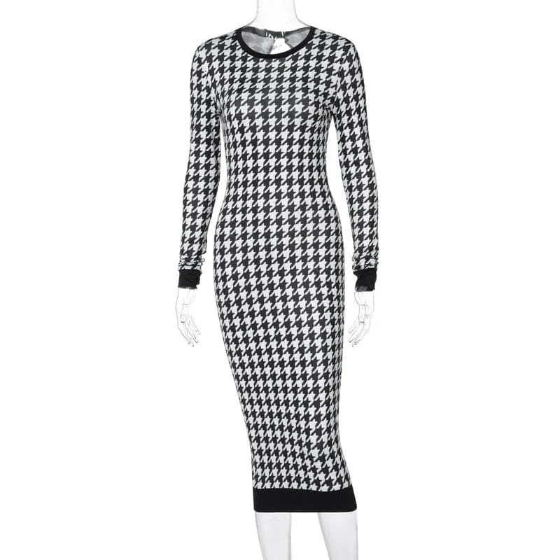 Women's Long Sleeve Midi Dress Hollow Out Body-con Sexy Dress