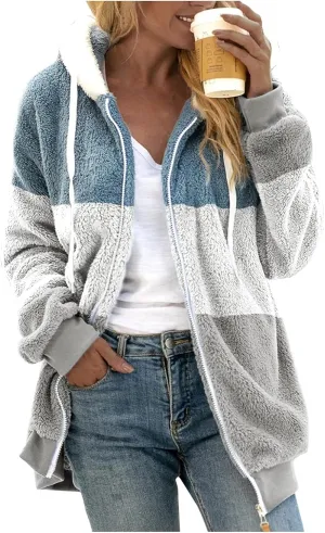 Womens Sherpa Fleece Lined Hoodie Jackets Fall Winter Warm Warm Winter Oversized Fluffy Coat Zipper Coats Winter Outwear