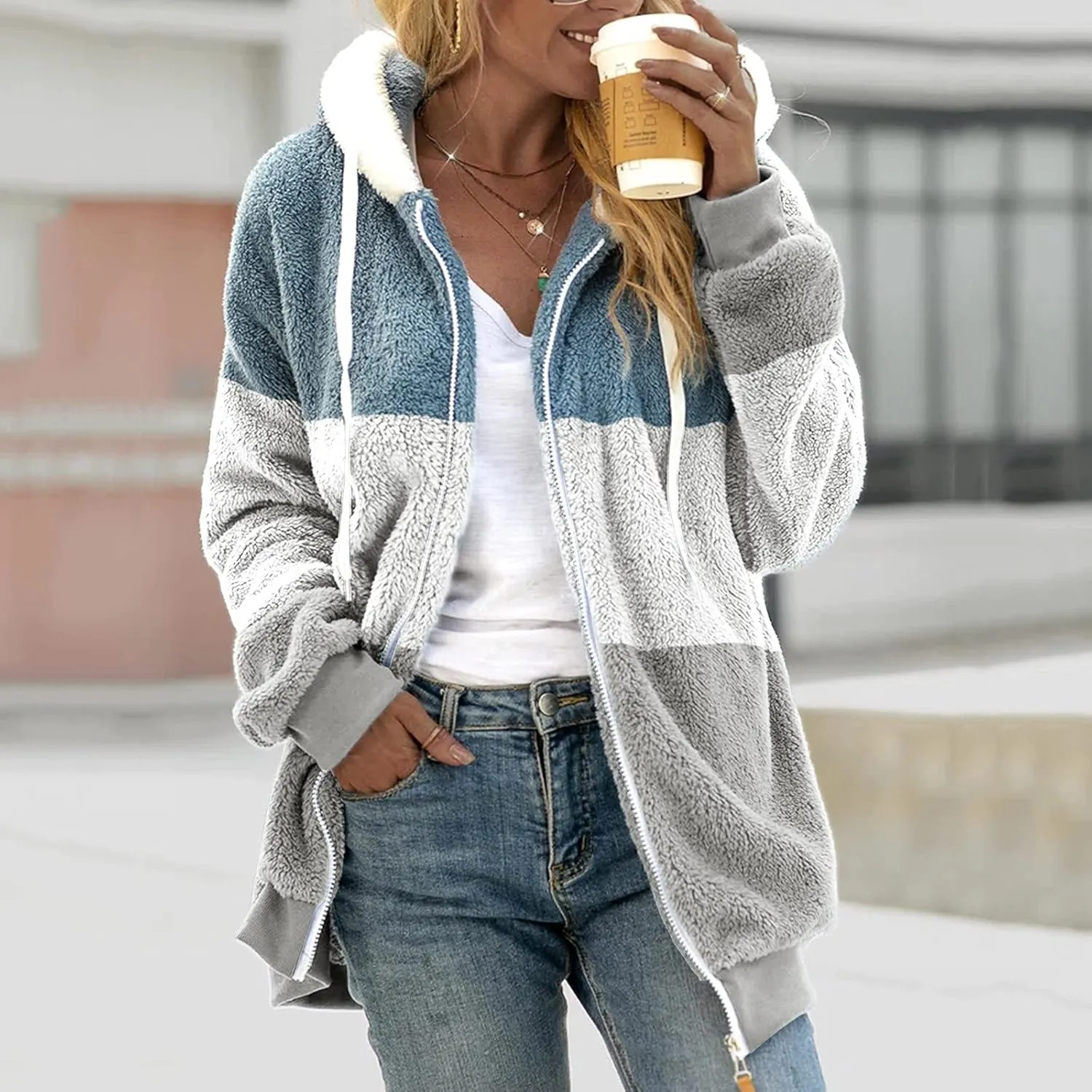 Womens Sherpa Fleece Lined Hoodie Jackets Fall Winter Warm Warm Winter Oversized Fluffy Coat Zipper Coats Winter Outwear