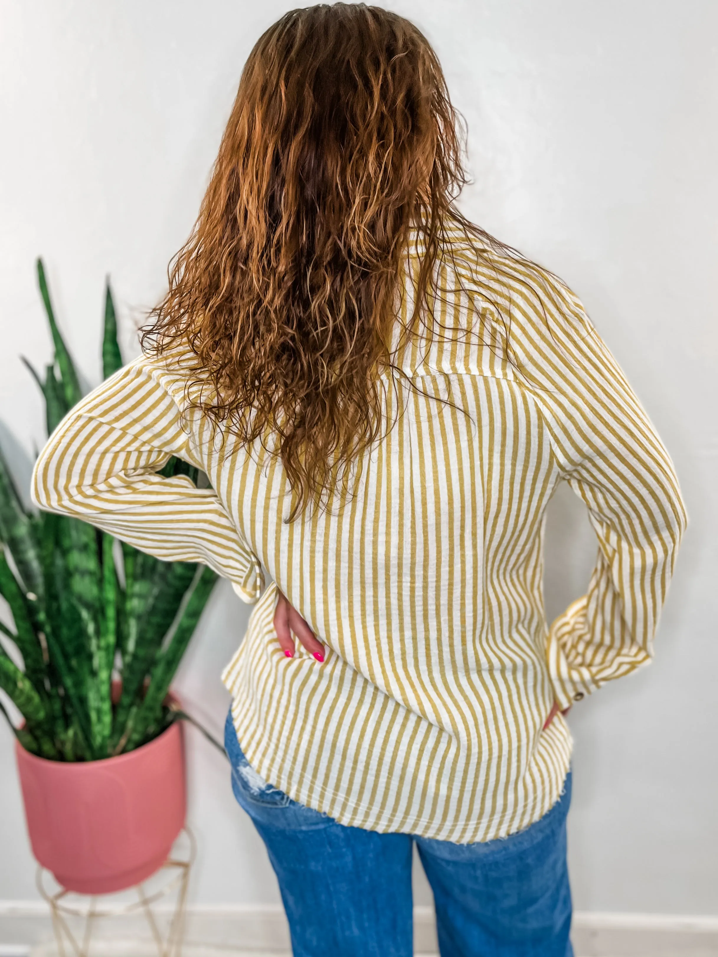 Yellow Stripe Raglan Button Up