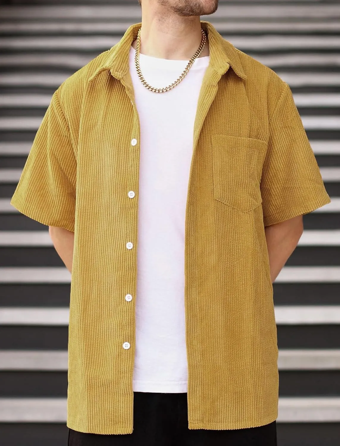 ZAFUL Men's Casual Chicago Contrasting Letter Print Short Sleeve Button Up Baseball Shirt