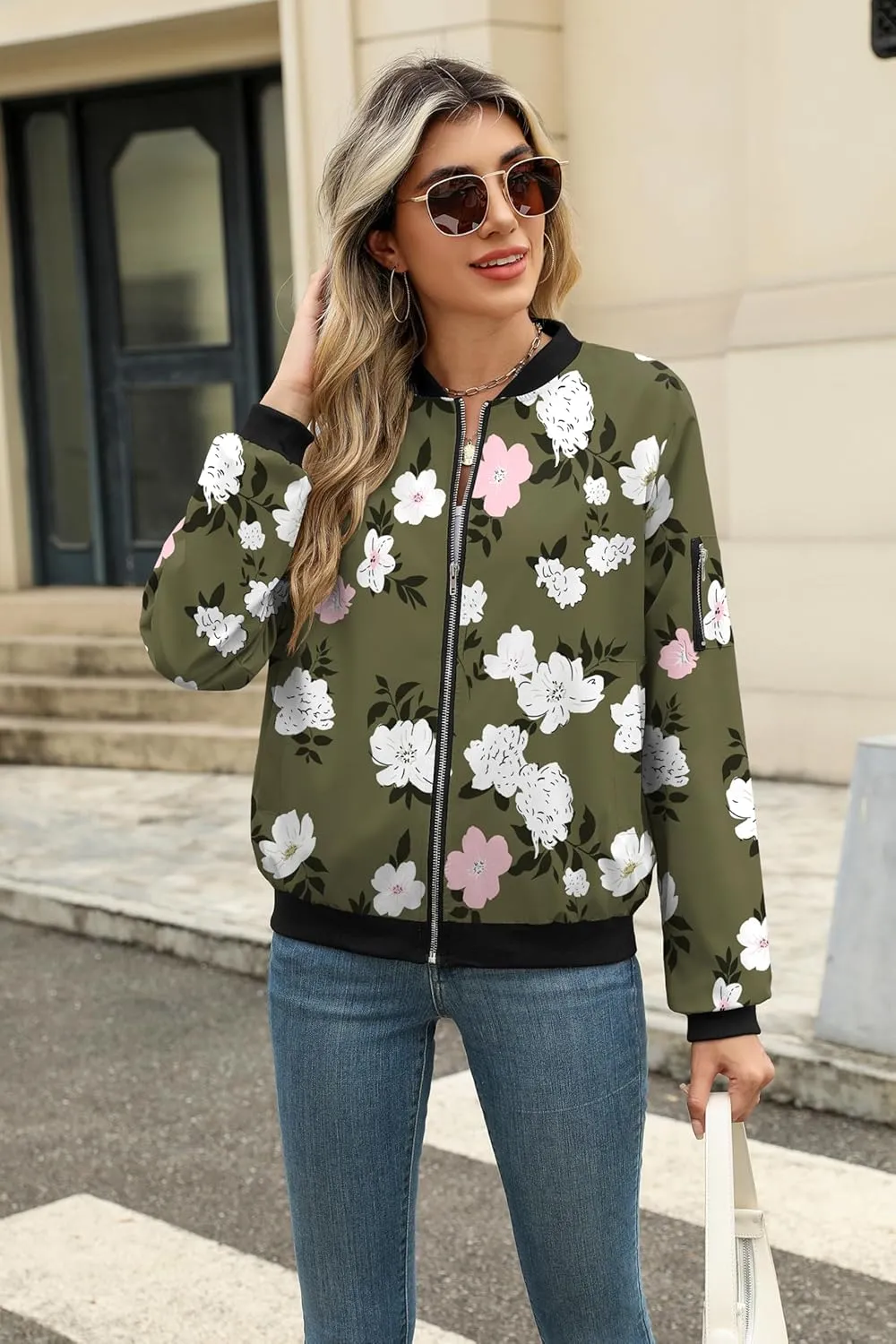 Zeagoo Women's Bomber Jacket Casual Coat Zip Up Outerwear Windbreaker with Pockets S-XXL