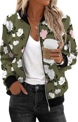 Zeagoo Women's Bomber Jacket Casual Coat Zip Up Outerwear Windbreaker with Pockets S-XXL