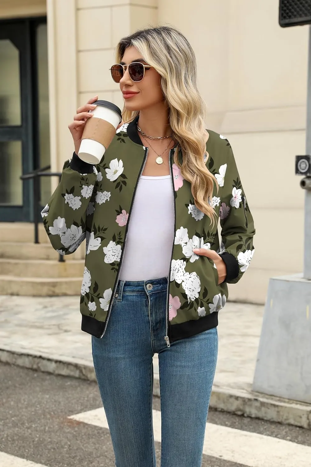 Zeagoo Women's Bomber Jacket Casual Coat Zip Up Outerwear Windbreaker with Pockets S-XXL